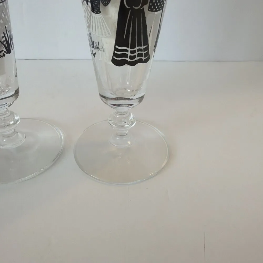 Vintage Stemmed Beer Pilsner Glasses Pair Musicians Band Retro MCM Barware Pub